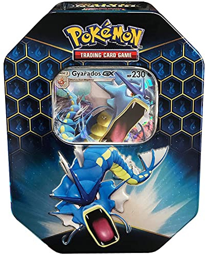 Pokemon SM11.5 Hidden Fates Gx Tin- Gyardos + 1 of 3 Foil Pokemon-GX Cards + 4 Booster Pack, Multicolor