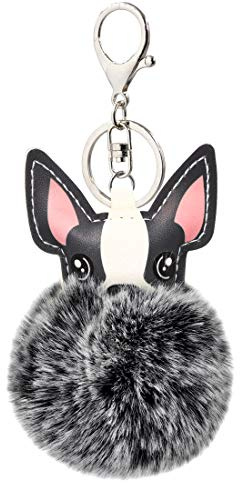 FEBD Süßer Chihuahua-Hund aus Kunstpelz Pom Pom Schlüsselanhänger Handtasche Schmuck Halter Schlüsselanhänger Rucksack Anhänger - Small