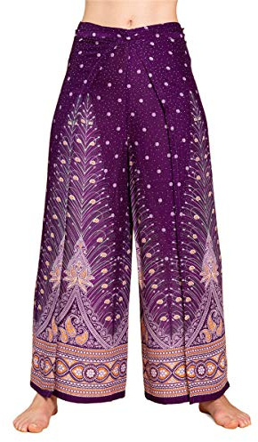 PANASIAM Pantalón Envolvente Mujer - Pantalón Palazzo Boho - 3 Largos | Pantalón verano ligero viscosa, falda pantalón corte recto, pantalón playa, cintura ajustable para atar