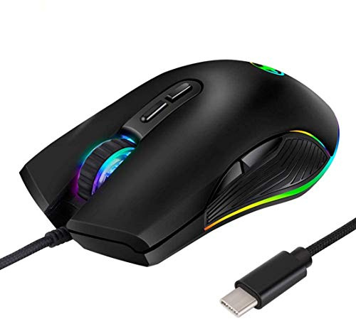 USB C Mouse Ergonomic Type C Wired Mouse RGB Gaming Mouse Optical Mice with 4 Backlight Modes up to 3200 DPI for MacBook Pro, Matebook X, MacBook 12, Chromebook, HP OMEN, More USB Type C Devices