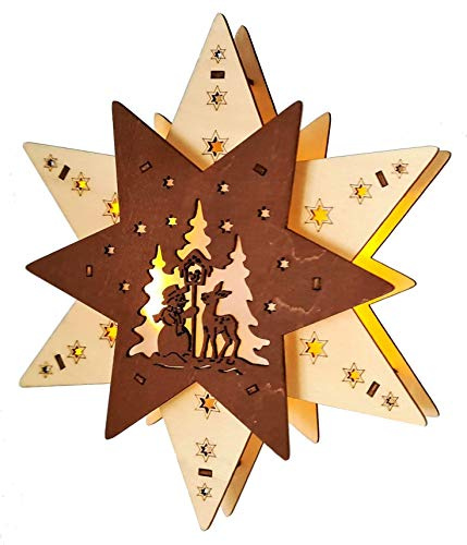 Wichtelstube-Kollektion LED Fensterbilder Weihnachten Holz beleuchtet Weihnachtsstern inkl. Timer Schwibbogen Weihnachten