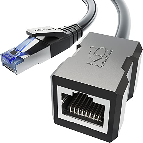 KabelDirekt – Extensión de cable Ethernet y LAN, construcción resistente a roturas – 2m (10 Gbit/s, CAT7, macho a hembra, RJ45, extiende el cable de red/patch con máxima velocidad, negro)