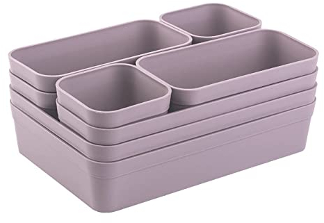 Set di organizer per cassetti, con sistema di separazione regolabile, per soggiorno, bagno, in plastica, colore lilla
