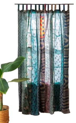 Rajbhoomi Sari Colorful Curtains Light-Filtering – Boho Curtains, Bed Canopy Panel, Tapestry or Window Treatment Blue Color (84 X 43 Inches)