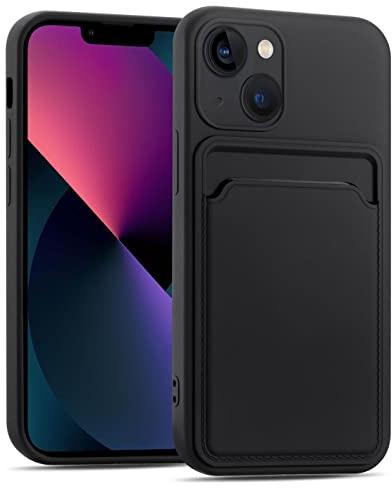 Verco Handyhülle für iPhone 13 Case Silikon, Handy Cover mit Kartenfach Dünne Schutzhülle für iPhone 13 Hülle - Schwarz