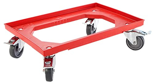 Karton EU Transportroller für Boxen 60 x 40 cm mit 4 Bremsen Rot und 4 Lenkrollen Rollwagen Euroboxen Eurobehälter
