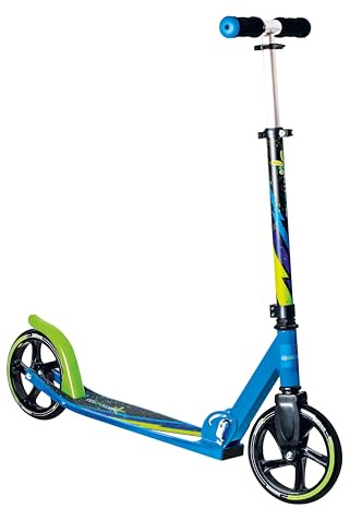 muuwmi Aluminium skoter – sparkcykel, 205 mm, ABEC 7, GS-testad, höjdjusterbar, XL-däck, grön-blå-svart