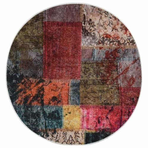 vidaXL Tapis Lavable Antidérapant Moquette de Sol Paillasson Tapis de Sol Salle de Séjour Maison Intérieur Antibactérien Patchwork φ120 cm Multicolore