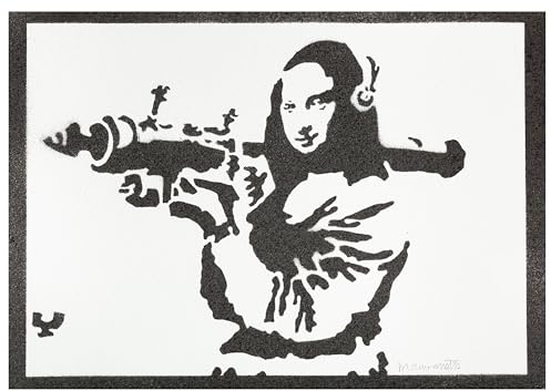 moreno-mata Echtes Handgemachtes Graffiti Banksy Tribut Aesthetic Poster & Kunstdrucke Bilder Mona Lisa Bazooka Plakat Handmade Deko Wandbilder Wohnzimmer Wanddeko Geschenke für Männer und Frauen
