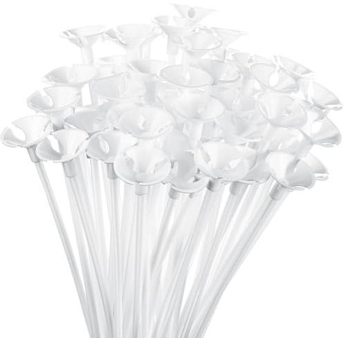Chivao 300 Pcs Balloon Sticks with Base Plastic Balloon Holder Sticks with Cup Stand for Birthday Wedding Mother's Day Graduation Prom Baby Shower Party Inflatable Decoration Supplies(White)