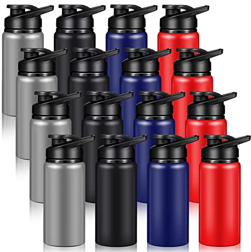 16 Stück Aluminium-Wasserflaschen, Metall-Reiseflaschen mit Schnappdeckel, Aluminium, wiederverwendbare Sportflaschen, leicht, auslaufsicher, für Fitnessstudio, Wandern, Sport, Outdoor (482 ml)