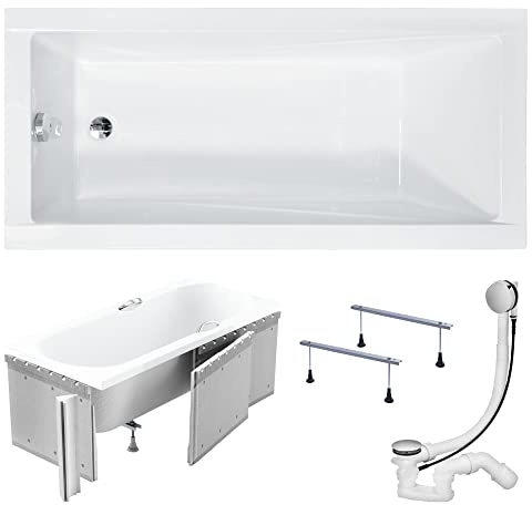 KOLMAN Badewanne MODERN Rechteck 170x70 mit Styroporverkleidung, Ablaufgarnitur und Füßen Komplettset 4in1 Premium Original Acryl Wanne Siphon
