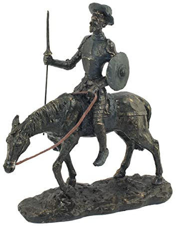 ROCKING GIFTS Don Quijote Dekorative Figur auf Rocinierendes Pferd, Harz Antike Bronze-Effekt, Ornament Elegante Dekoration Spanien, 30 cm