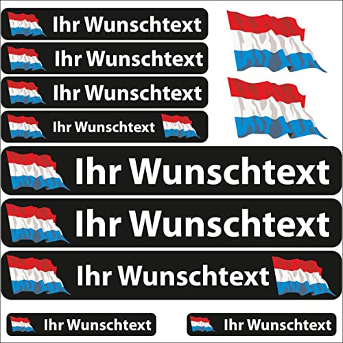INDIGOS UG - Aufkleber Luxemburg - 13 Flaggenaufkleber - Fahne wehend Sticker selbst gestalten mit Namen & Wunschtext personalisiert- Fahrrad - Autoaufkleber - Motorrad - Rennfahrer