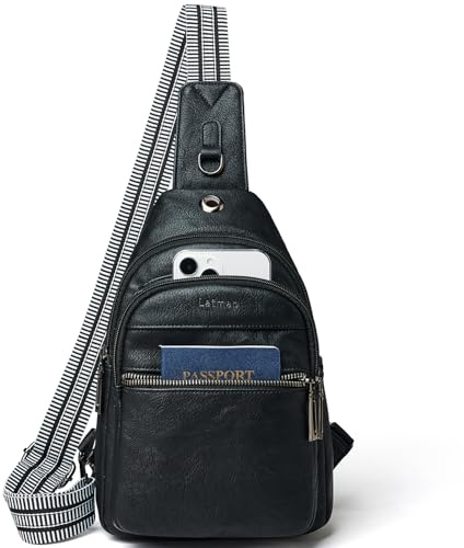 LATMAP 7L Damen Bauchtasche Sling Bag Damen PU Leder Cross Body Bag Klein Adjustable Strap Brusttasche Leicht Crossbag Travel Essentials