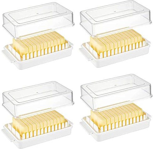 Mantequillera con tapa, recipiente de plástico para mantequilla, plato de queso, soporte de mantequilla, caja de queso, recipiente de almacenamiento de mantequilla, paquete de 4