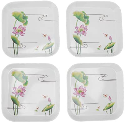 4 Stück Vorspeisen-Essteller, Kreativer Obst-Snack-Teller, Melamin-Servier-Kuchen-Dessert-Teller, Salatteller, Käseplatte, Flaches Spieß-Knochen-Tablett für Zuhause, Restaurant,(Lotus Blume)