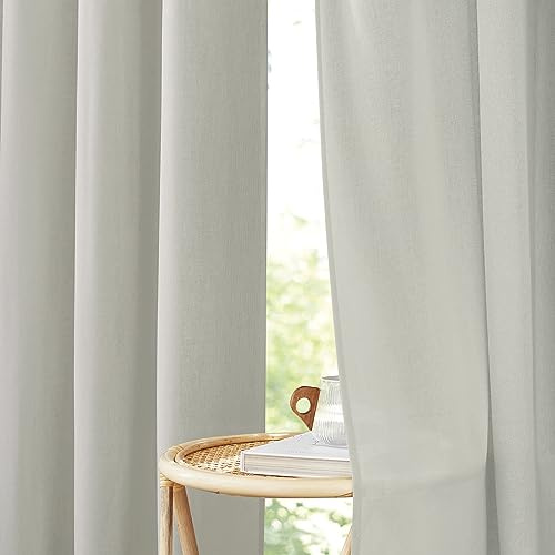 PONY DANCE Leinen Vorhang 220cm Wohnzimmer Gardinen Halbtransparent | Hellgrau,2er Set,H220 x B140 cm,Boho Gardinen Leinenoptik mit Ösen,Leinenvorhang Landhaus Schlafzimmer,Linen Curtains