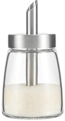 Vucchini Zuccheriera Vetro 140ml/4.7oz, Dosatore Zucchero, Coperchio Beccuccio Non Affilato, Bottiglia di Vetro Versamento Facile, Contenitore da Cucina, Accessori Decorativi per Bancone, Bar