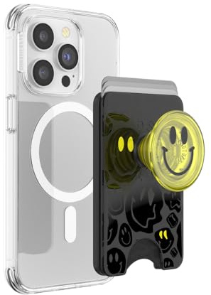 PopSockets Phone Wallet for MagSafe, Phone Card Holder with Grip, Neon Yellow - All Smiles