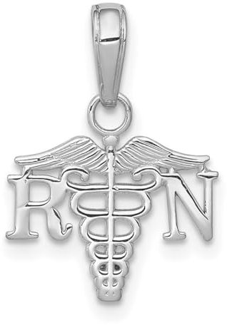 Halskette mit Anhänger, 14 Karat Weißgold, RN und Caduceus, strukturiert und breit, Krankenschwester-Anhänger, Schmuck für Damen, One Size, Metall Weißgold Goldfarben Aus Metall Weißgold, Kein
