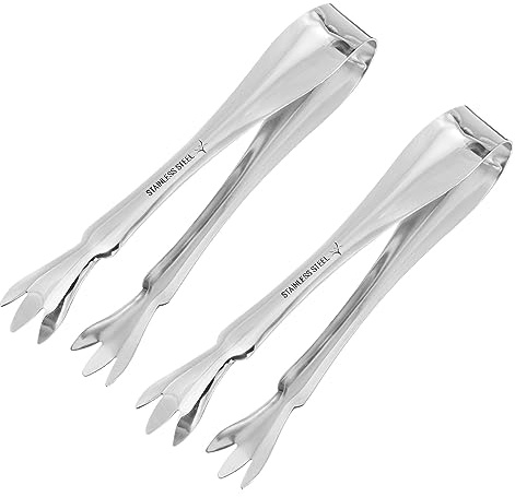 uxcell Serving Tongs, 2pcs 6 Inch - Stainless Steel Ice Tongs, Mini Sugar Tongs for Appetizers, Charcuterie, Dessert, Tea Party, Bar, Cafe (Silver)