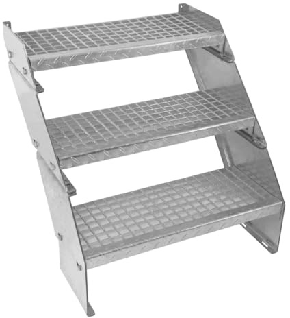 Metalltrappa 3-delad Justerbar Höjd 60 cm Bred Galvaniserat Stål Silver 3 Trappsteg Väderbeständig Gallertrapp Utomhusbruk Trädgård Terrass Modultrappa 5 mm Stångtjocklek GRATIS Monteringsset