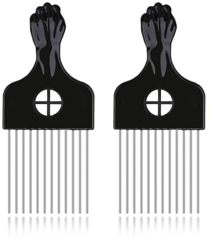 2 Pack Afro Comb and Metal Wig Detangler - Braid Styling Comb for Detangling and Styling Hair, Hair Pick