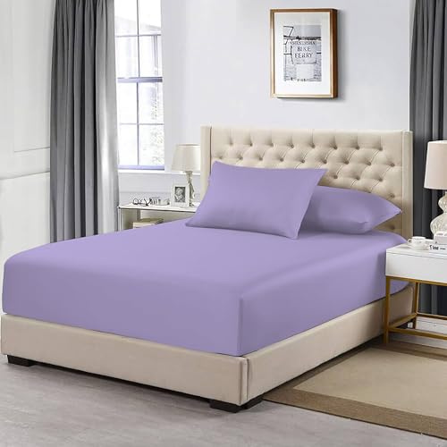 MistyMorning Extra Deep Fitted Sheet 16''/40cm, Egyptian Cotton bed sheets with 200 Thread Count, Soft & Premium quality Bedding & Linen (Lilac, King)