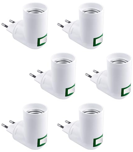 6 Stück E27 Lampenfassung Steckdose mit Schalter 180° Drehung Einstellbar Lampenhalter EU Stecker Steckdosenlampe für Küchenlampe Wandlampe Leuchtmittel LED