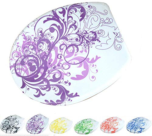 Toilettensitz, blau-weißes Porzellanmuster, Toilettendeckel, Schnellverschluss-Toilettenbezug, Uf-Toilettendeckel für Badezimmer, Schwarz (Lila)