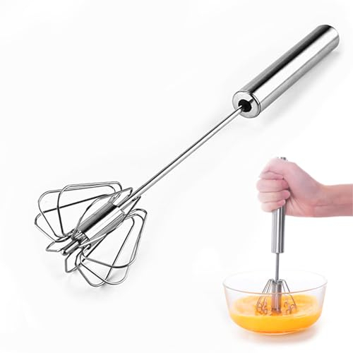 Egg Whisk Hand Push Whisk Blender, Stainless Steel Egg Beater Milk Frother Rotating Push Mixer Stirrer for Whisking, Beating, Stirring