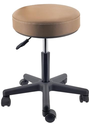 Robuster Rollhocker aus PU-Leder, höhenverstellbar, rund, drehbar, für Krankenhäuser, Schönheitssalons, Schulen, Labore, Forschungsinstitute, Arbeitsstuhl (Khaki)