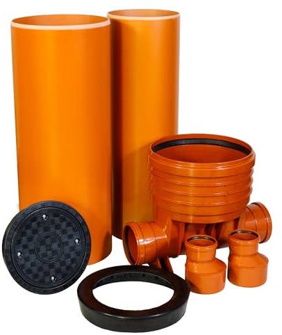 ScarMaxx - Schachtsystem Set - Kontrollschacht DN 400, Rohr DN400/ DN315 - PVC Rohr - Schachtböden gerade, Deckel 4 Schrauben Rund - Höhe 210, Breite 85cm - 2x DN110-2 x Reduzierung 160/110