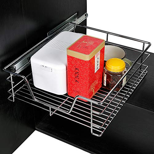 OHMG Organisateurs d'armoire coulissants,Tiroirs coulissants de 56cm de Largeur pour armoires de cuisine,Paniers de cuisine en acier rangement pour placard (A-Pour 56cm Largeur cabinet)