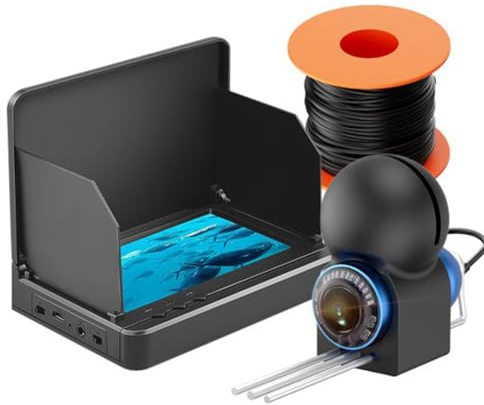 Hapihom Fish Finder Caméra de pêche sous-marine avec grand écran de 4,3 pouces et grand angle de 220 degrés, batterie 10 000 mAh, 12 sondes haute performance intégrées