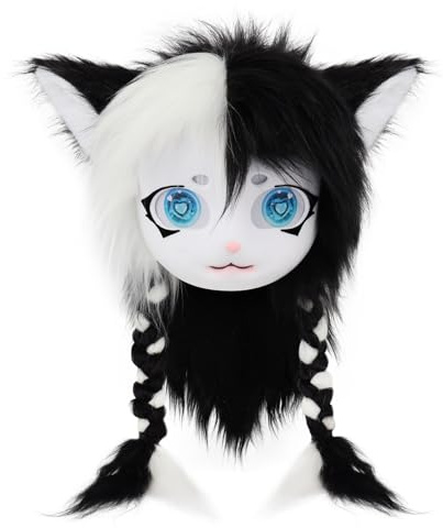 hbbhml Kattmask, pälsdräkt, söta och mjuka masker för halloween, maskerad och cosplay, utklädnadstillbehör