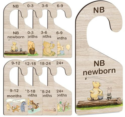 Hatzelou Winnie Baby-Schrank-Trennwände, 8 Stück, Winnie Hängendes Kinderzimmer, Schrank-Organizer, doppelseitig, Babykleidung, Trennwände für Schrank, Neugeborene, Babys, Jungen, Mädchen