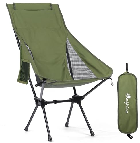 Outplea Vikbar bärbar campingstol med hög rygg med ficka för vuxna, lätt ryggsäck strandstol för utomhusbruk, grön