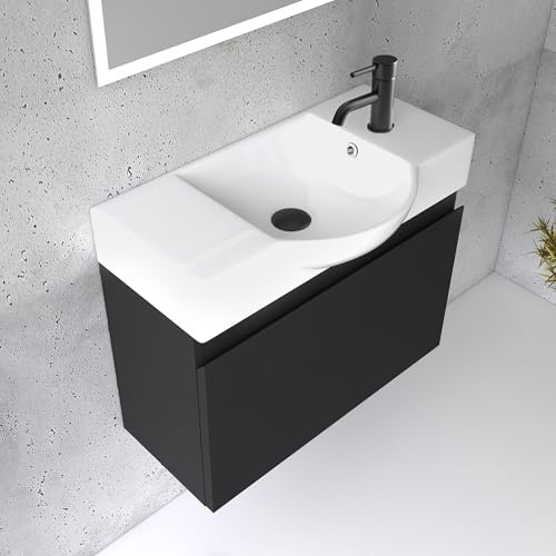 Alpenberger Badmöbel Set | Waschbecken mit Unterschrank 55 cm Breit | Badezimmerschrank Badschrank Schmal | Badezimmermöbel Waschtisch | Schrank Klein | Waschbeckenunterschrank Schwarz