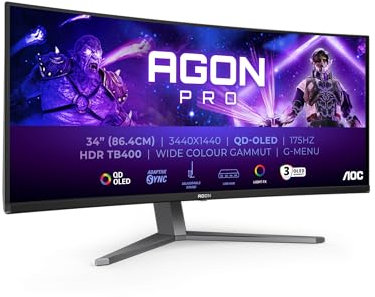 AOC Agon PRO AG346UCDAM - 34 Zoll WQHD OLED Curved Gaming Monitor, 175 Hz, 0.03 ms, FreeSync Premium Pro, G-Sync comp., HDR400 (3440x1440, 2X HDMI, DisplayPort, USB Hub) schwarz