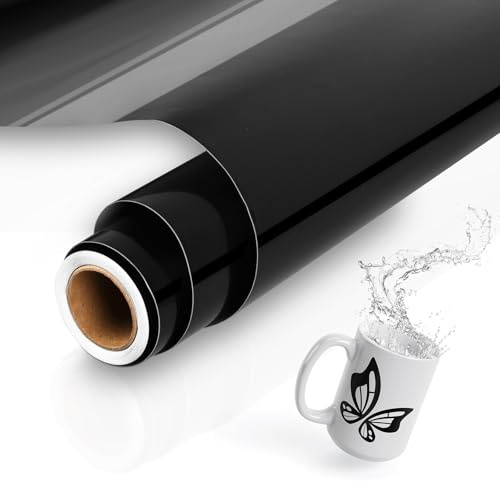 AULEEP Schwarz Vinylfolie Plotter - 30,5cm x 3m Permanent Plotterfolie Vinyl, Selbstklebend Vinylfolie für DIY, Tasse, Spülmaschinenfest, Wasserdicht Plotter Folien für Cricut, Silhouette Cameo