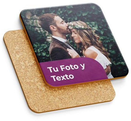Cimpress Foto Untersetzer, Personalisierter Glasuntersetzer aus Kork, 9,5 × 9,5 cm, mit Bild oder Text personalisierbar, Geschenkidee für Freunde oder Familie, rutschfest und Kratzfest im Alltag