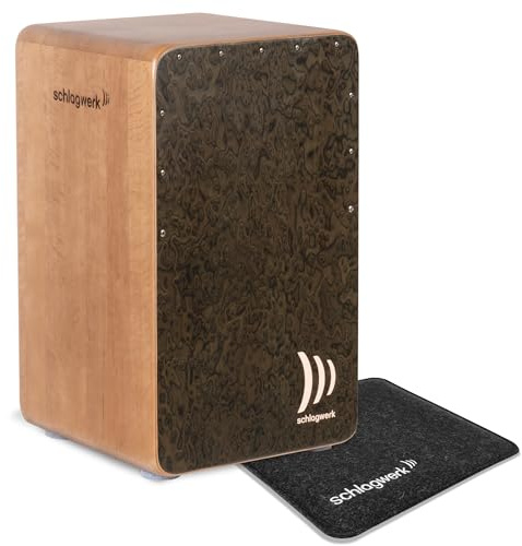 Schlagwerk CP4907 La Perù EVO Wurzel - High-End Profi-Cajon aus Erle Massiv mit Schlagwerk SC6 Schlagfläche und Wurzelfurnier, Made in Germany - 2x 4 stimmbare Snare-Saiten - inklusive Sitzkissen