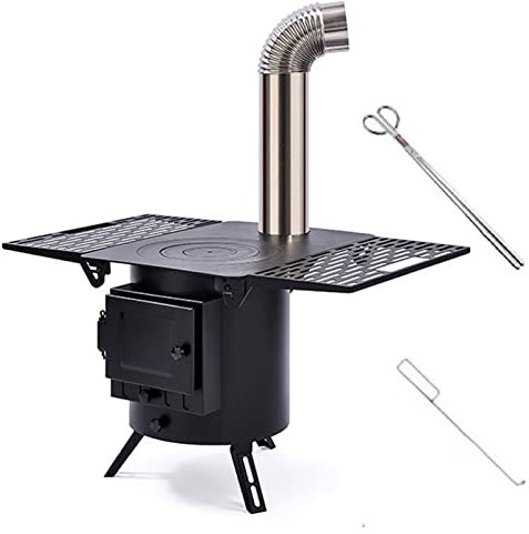 ERSINIAN Zeltofen Holzofen, runder Holzofen-Kaminbausatz schwarz, tragbarer mobiler Holzofen für Camping, für Outdoor-Zelt, Reise-Picknick, Grillen, Heizen zu Hause (76 x 50 x 43 cm)
