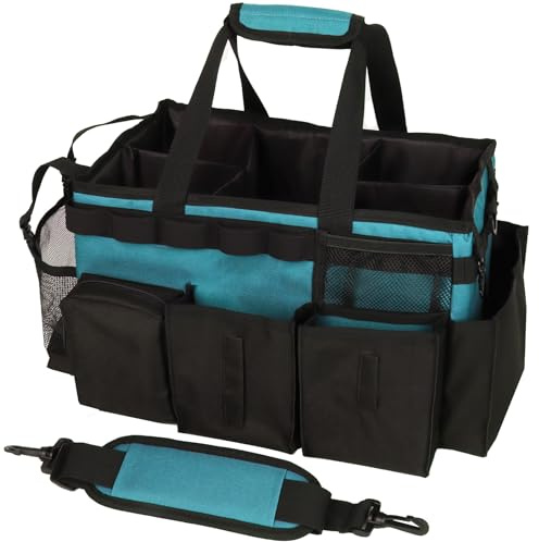 Cleaning Caddy Bag for Housekeepers, Large Cleaning Caddy Supplies Organizer, Wearable Cleaning Detailing Bag with Handles and Shoulder Strap Car Cleaning Tool Organizers Bag -Blue