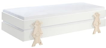 Stapelbett >Moldulo< Art. Set best. aus 2 Einzelbetten/Stapelbetten je 90 x 200 cm Liegefläche, weiß lackiert, Fuß Smileystern-Optik Kiefer natur lackiert, Maße ca.: B: 203,6 x H: 27,5 x T: 93,8 cm