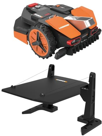 Pack Worx - LANDROID Vision 250m² WR202E + Garage de Protection Design (Caméra 4K + IA Adaptative, évite Les Obstacles, Coupe des Bordures, Multizone, précision sans réseau RTK ou antenne)