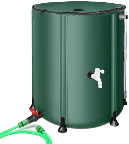 FAMIROSA Serbatoio per acqua piovana pieghevole per giardino, serbatoio dell'acqua piovana da 250 l, raccoglitore per acqua piovana con coperchio e rubinetto, protezione da troppopieno, resistente