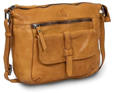 Fa.Volmer ® Umhängetasche – Crossbody-Bag aus Echtleder für Frauen – Used-Look – modisch, jugendlich & vielseitig | Ravenna (gelb)
